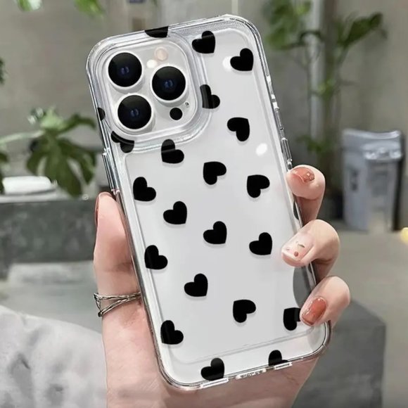 NWT Clear Black HEARTS iPhone 15 Pro Max Phone Case - Picture 2 of 2
